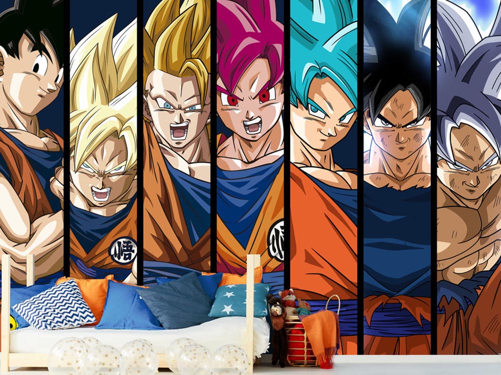 Retocar porcelana estera Fotomural Dragon Ball Super Transformaciones Goku | Oedim Decor