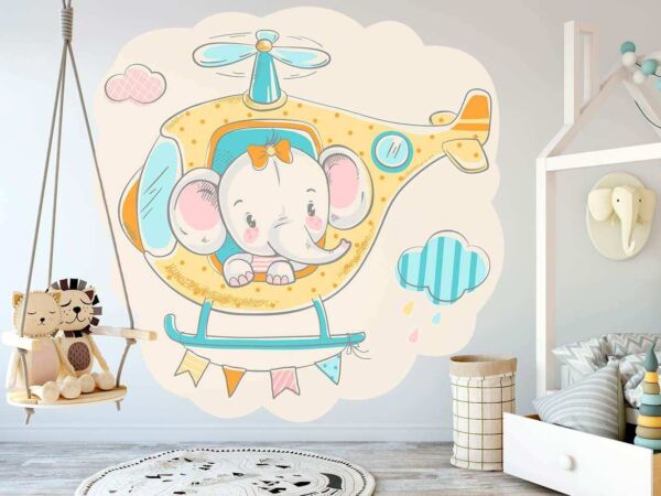 Vinilo Infantil Elefante Helicoptero