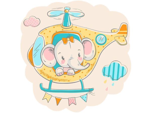Vinilo Infantil Elefante Helicoptero Diseño