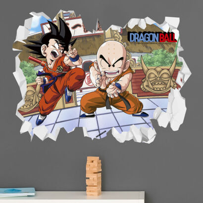 Vinilo de Pared Efecto Hueco 3D Dragon Ball Classic Krilin y Goku Lucha montaje