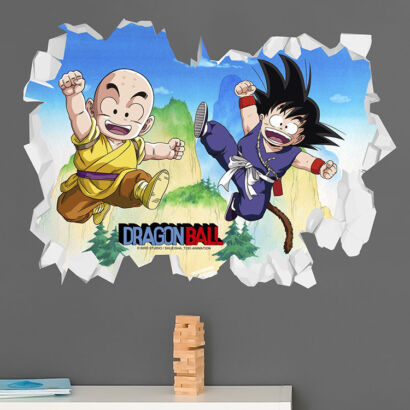 Vinilo de Pared Efecto Hueco 3D Dragon Ball Classic Krilin y Goku montaje