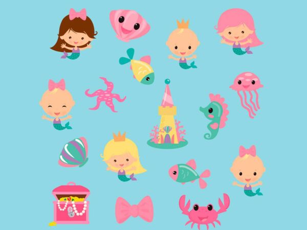 Pack Figuras Vinilos Infantiles Princesas y Animales Acuaticos