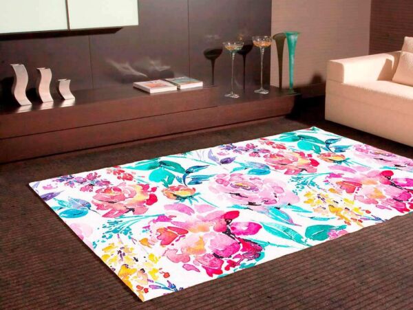 Alfombra PVC Flores Acuarela