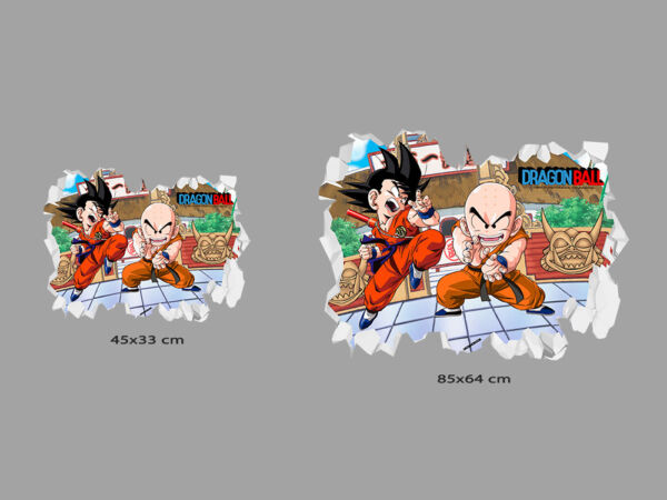 Vinilo de Pared Efecto Hueco 3D Dragon Ball Classic Krilin y Goku Lucha medidas