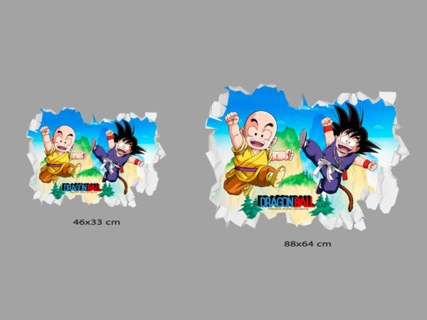 Vinilo de Pared Efecto Hueco 3D Dragon Ball Classic Krilin y Goku medidas