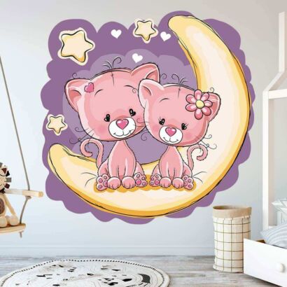 Vinilo Infantil Gatitos Luna Morado