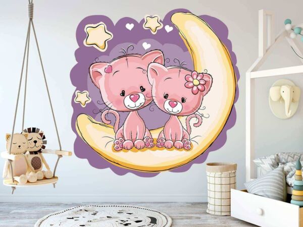 Vinilo Infantil Gatitos Luna Morado