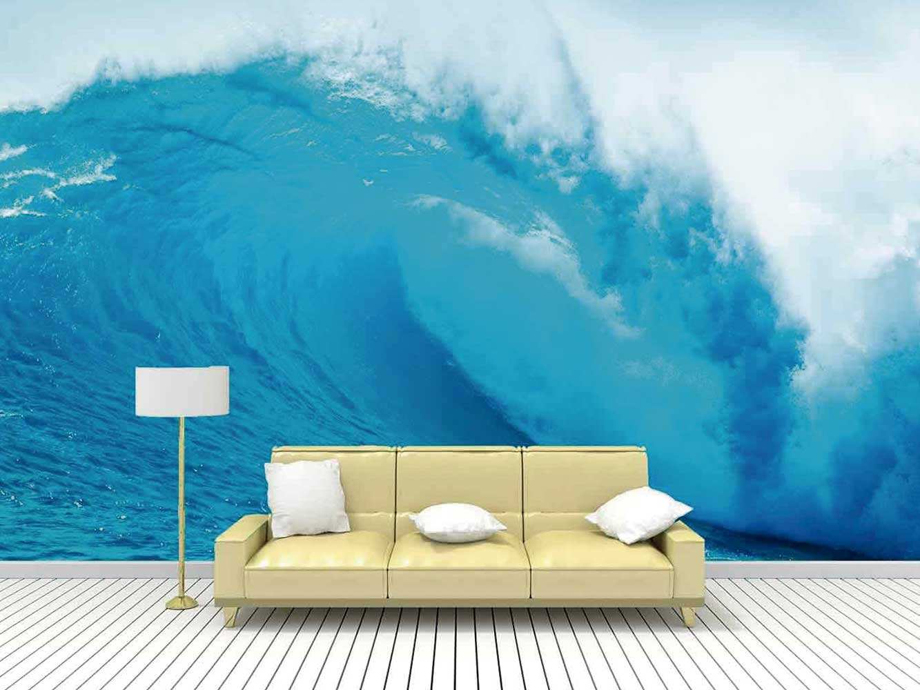 Papel pintado inspirado en las olas del mar en tonos azules