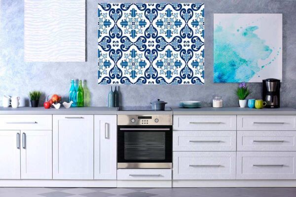 Vinilos para muebles Azulejos azules y blancos Papel Adhesivo