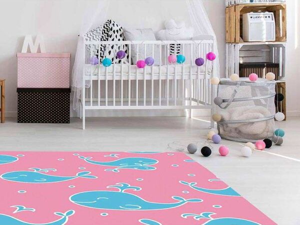 Alfombra PVC Infantil Ballenas Azul y Rosa