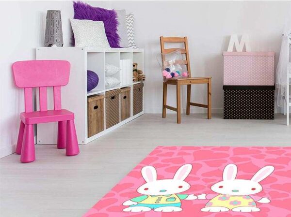 Alfombra PVC Infantil Conejos Corazones