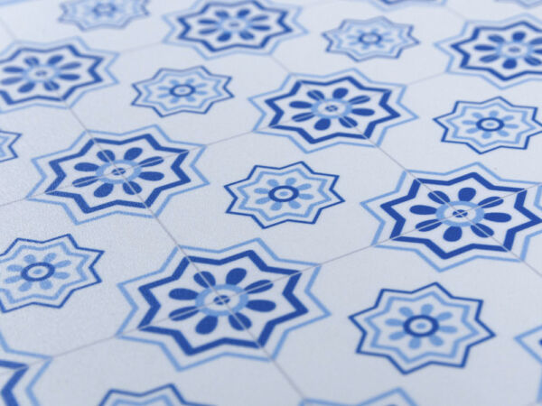 Alfombra vinílica baratas formas azulejos azules