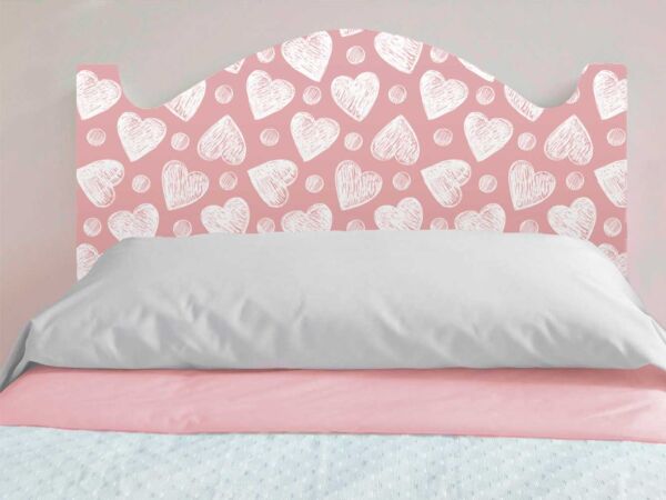 Cabecero Cama Infantil Corazones Lunares Blancos