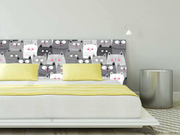 Cabecero Cama Infantil Gatos Blanco Gris