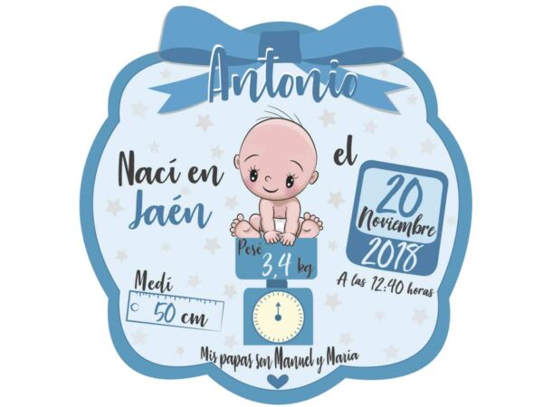 Cojín Infantil Personalizado Bebé Nacimiento Azul Diseño