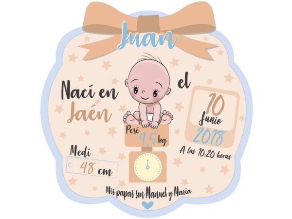 Cojín Infantil Personalizado Nacimiento Azul Beige Diseño