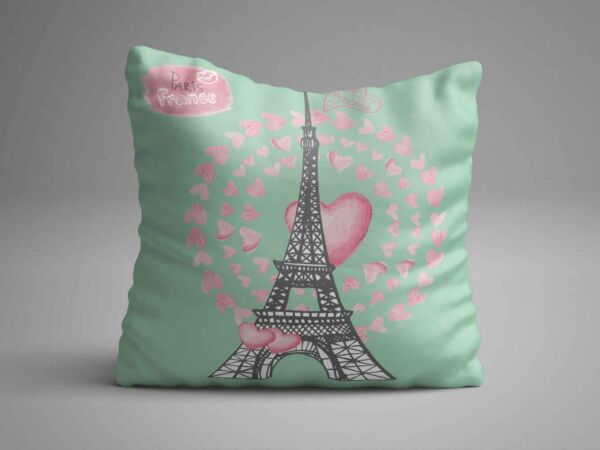 Cojin Torre Eiffel Corazones Rosas