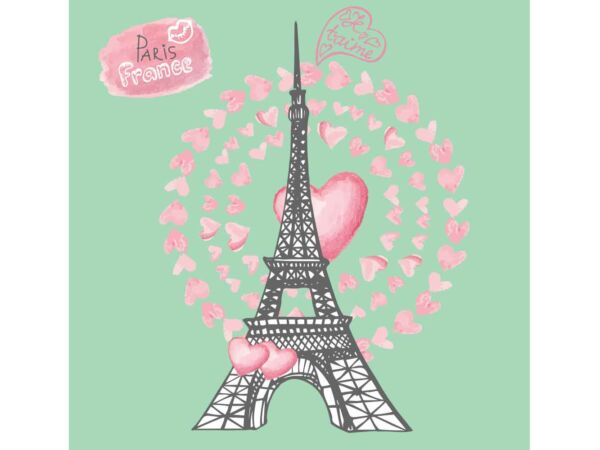 Cojin Torre Eiffel Corazones Rosas Diseño