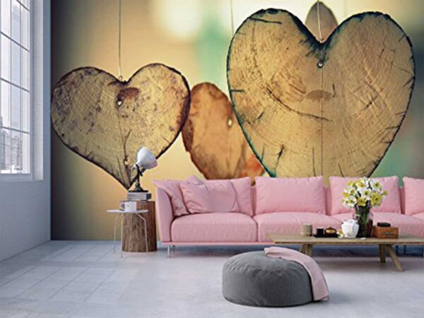 Papel Pintado Corazones de Madera