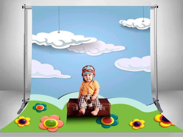 Fondo Fotográfico Infantil 3D Prado Nubes
