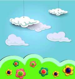 Fondo Fotográfico Infantil 3D Prado Nubes Diseño