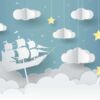 Fotomural Vinilo Infantil 3D Barco Nubes Diseño