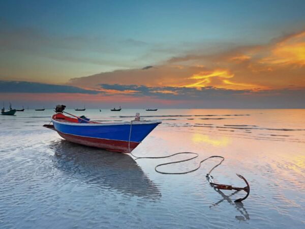 Fotomural Vinilo Atardecer en Barco Pesca