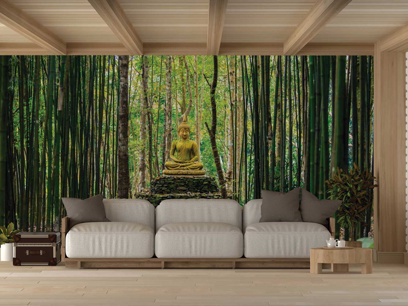 Fotomural Vinilo Buda en Bosque Bambú