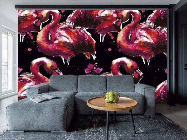 Fotomural Vinilo Flamencos Rosados Pintura