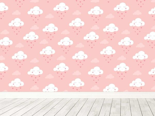 Fotomural Vinilo Infantil Nubes Corazones
