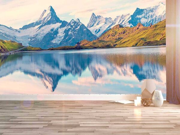 fotomural vinilo lago montaña los alpes