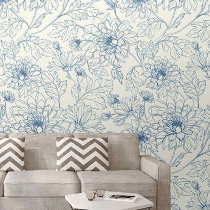 Papel Pintado Arte Floral Azul