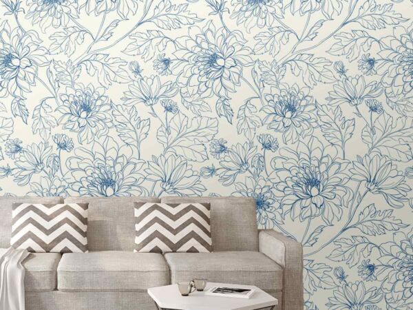 Papel Pintado Arte Floral Azul