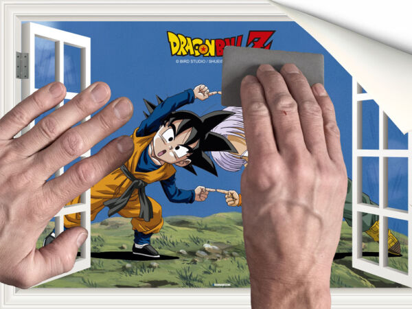 Vinilo de Pared Efecto Ventana Dragon Ball Z Goten y Trunk fusión colocación