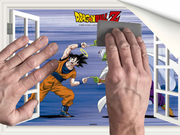 Vinilo efecto ventana Dragon Ball Goten y Trunk colocación