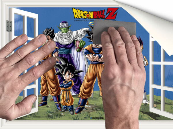 Vinilo pared efecto ventana Dragon Ball colocación