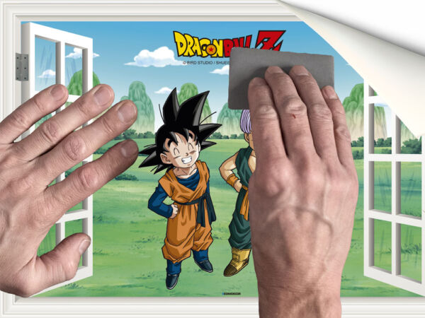 Vinilo de Pared Efecto Ventana Dragon Ball Z Trunk y Goten colocacion