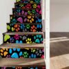 Vinilo Decorativo Escaleras Huellas Animales Colores