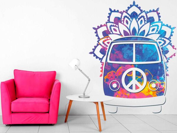 Vinilo Decorativo Espiritual Furgoneta Hippie Flores