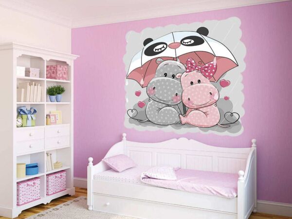 Vinilo Infantil Hipopotamos Paraguas