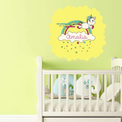 Vinilo Infantil Unicornio Arco Iris Personalizado