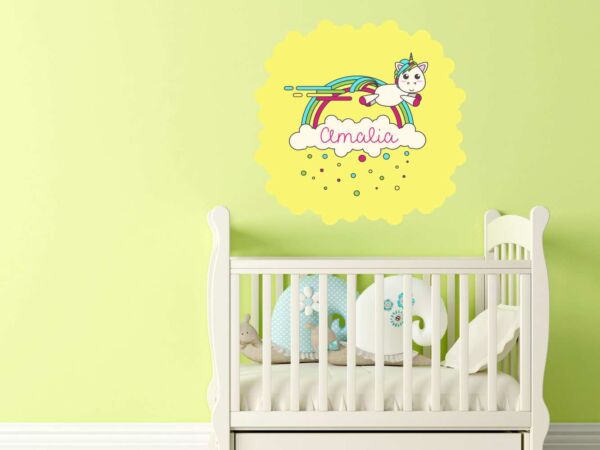 Vinilo Infantil Unicornio Arco Iris Personalizado