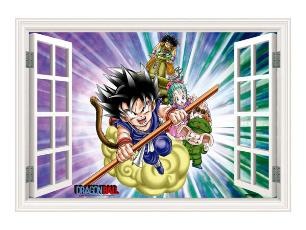 Vinilo efecto ventana Dragon Ball conjunto de personajes frontal