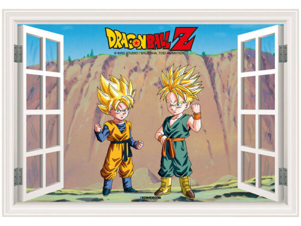 Vinilo efecto ventana Dragon Ball conjunto de Goten y Trunk Super Saiyan frontal