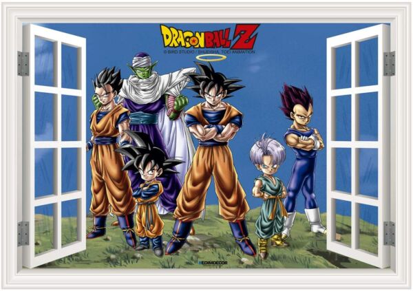 Vinilo efecto ventana Dragon Ball conjunto de personajes frontal