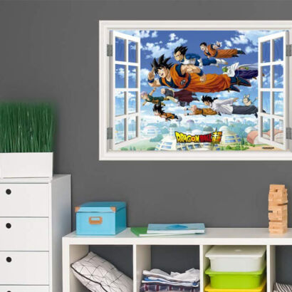 Vinilo efecto ventana Dragon Ball conjunto de personajes volando