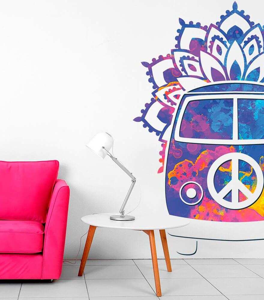 Vinilo Decorativo Espiritual Furgoneta Hippie Flores