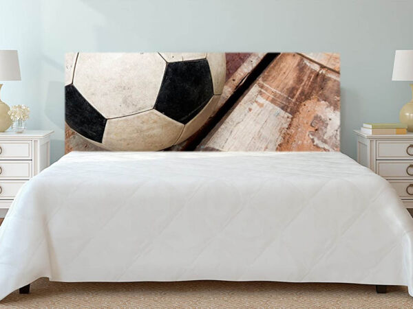 Cabecero Cama Deportivo PVC Impresión Digital Balón de Fútbol sobre Madera Multicolor