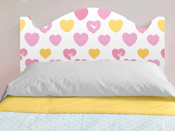 Cabecero Cama PVC Infantil Impresión Digital Corazones Rosas y Amarillos