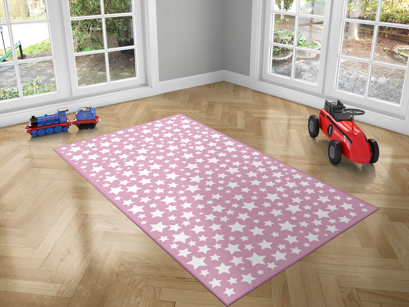 Alfombra Infantil Estrella Deco Rosa/Blanco - OCIO